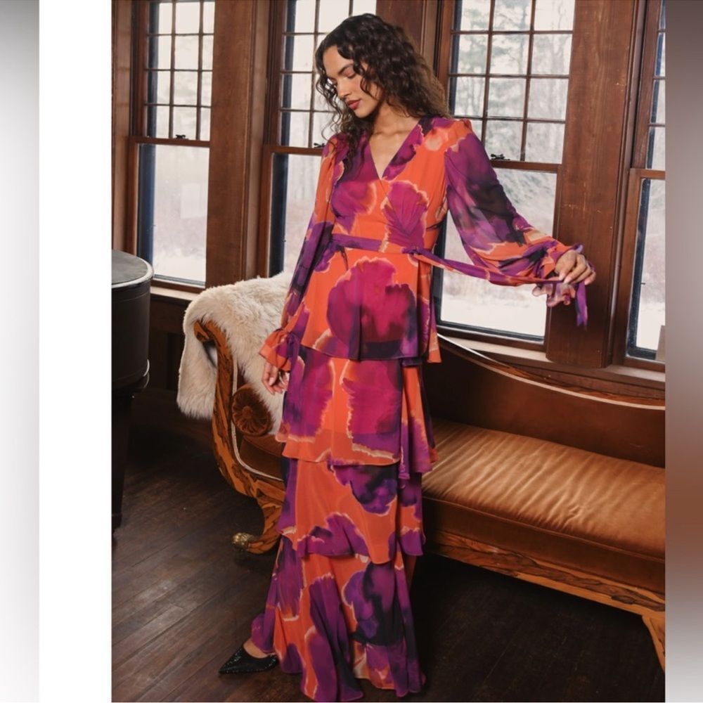 NWT Hutch Anthropologie Bardot Maxi Dress Purple/Orange Floral Small